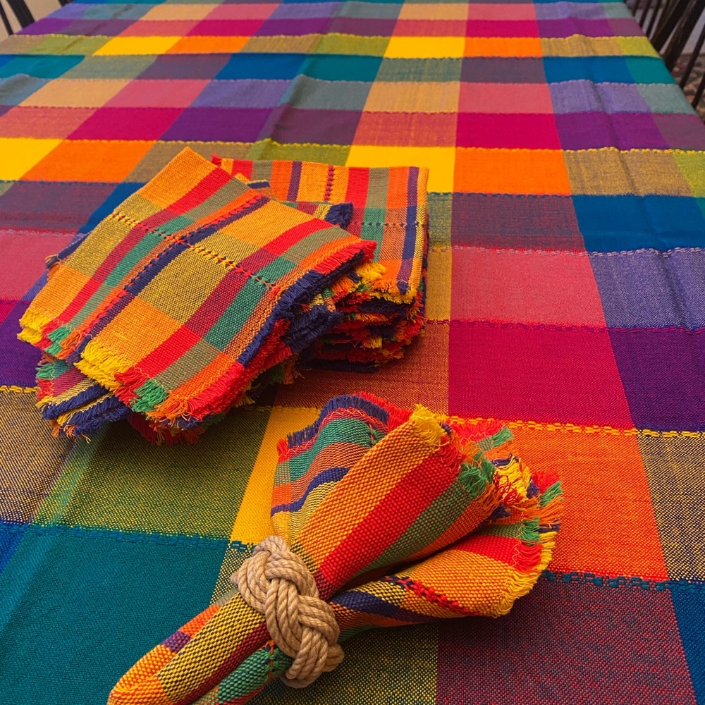 Mexican Multicolor Woven Tablecloth & Napkins